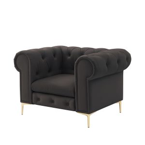 34" Brown And Gold Faux Leather Tufted Chesterfield Chair