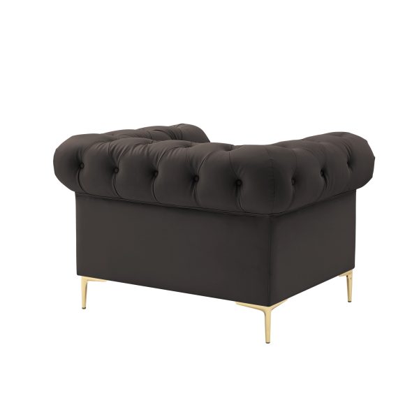 34" Brown And Gold Faux Leather Tufted Chesterfield Chair - Image 2