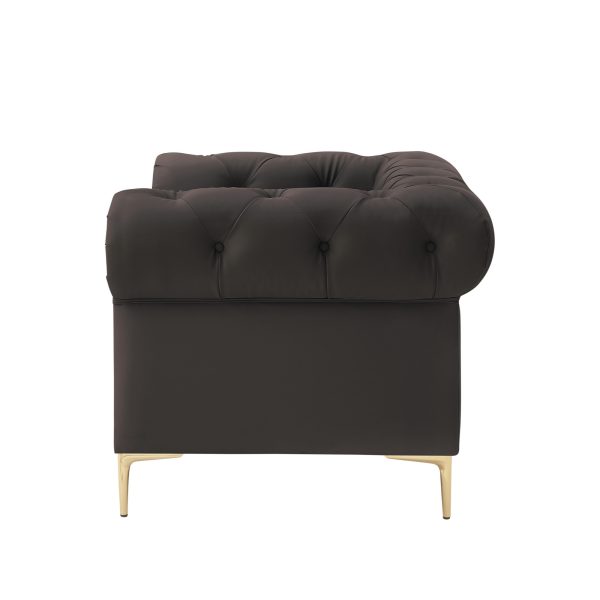 34" Brown And Gold Faux Leather Tufted Chesterfield Chair - Image 3