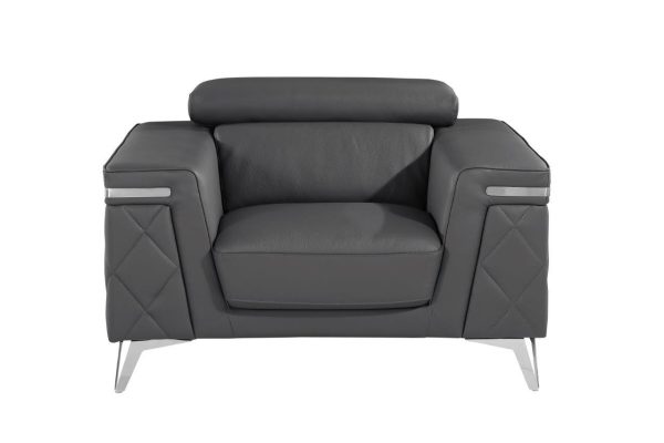42" Gray And Silver Top Grain Leather Club Chair - Image 2