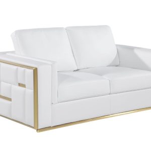 73" White And Silver Metallic Top Grain Leather Loveseat