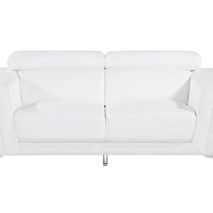 70" White And Silver Metallic Top Grain Leather Loveseat