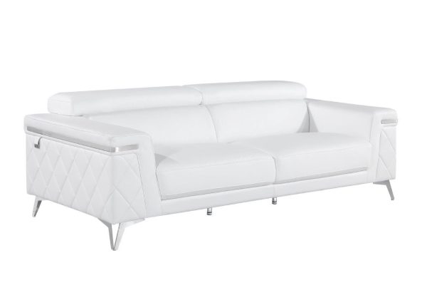 89" White Italian Leather Sofa With Silver Legs - Image 3
