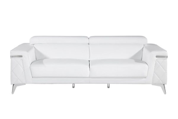 89" White Italian Leather Sofa With Silver Legs - Image 2
