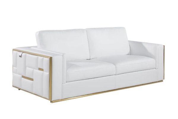 89" White Italian Leather Sofa With Brass Legs - Image 2