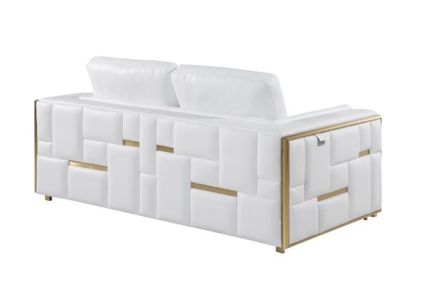 89" White Italian Leather Sofa With Brass Legs - Image 3