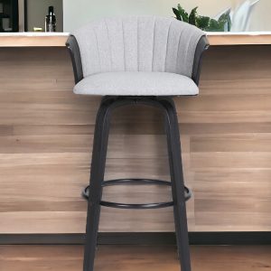 30" Light Gray And Black Fabric Swivel Bar Height Bar Chair