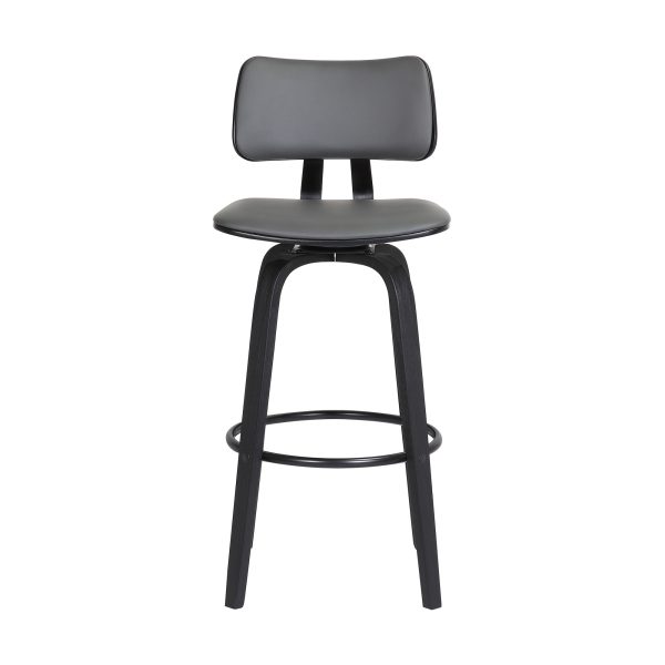 30" Gray And Black Faux Leather Swivel Low Back Bar Height Bar Chair - Image 3