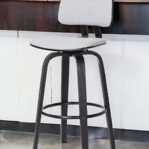 30" Light Gray And Black Fabric Swivel Low Back Bar Height Bar Chair
