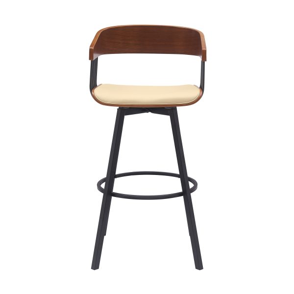 31" Cream and Black Faux Leather with Metal Swivel Bar Height Bar Chair - Image 2