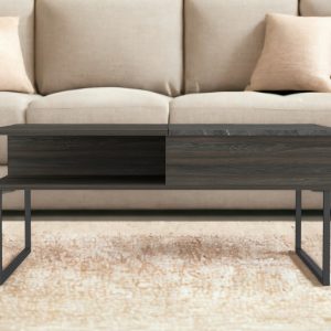 41" Espresso And Black Wood And Metal Lift Top Coffee Table With Shelf