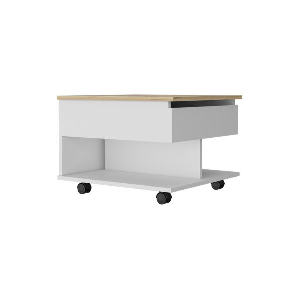 22" Natural And White Wood Lift Top Coffee Table With Two Shelves - Image 2
