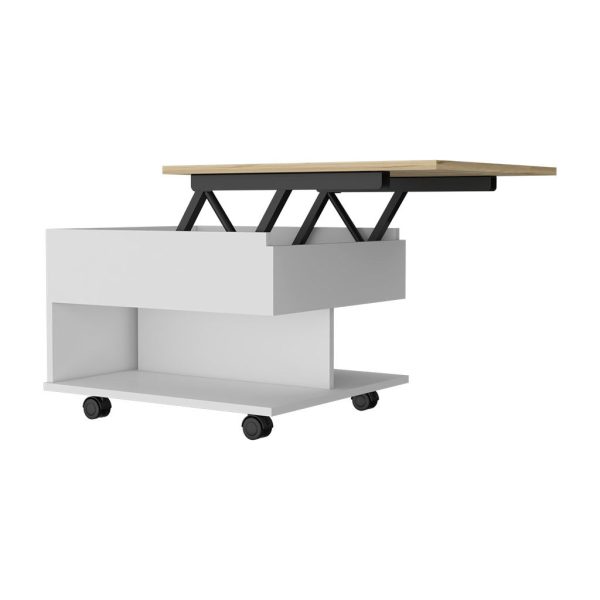 22" Natural And White Wood Lift Top Coffee Table With Two Shelves - Image 3
