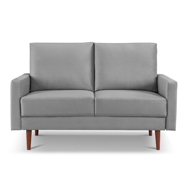 57" Gray And Dark Brown Velvet Loveseat - Image 3