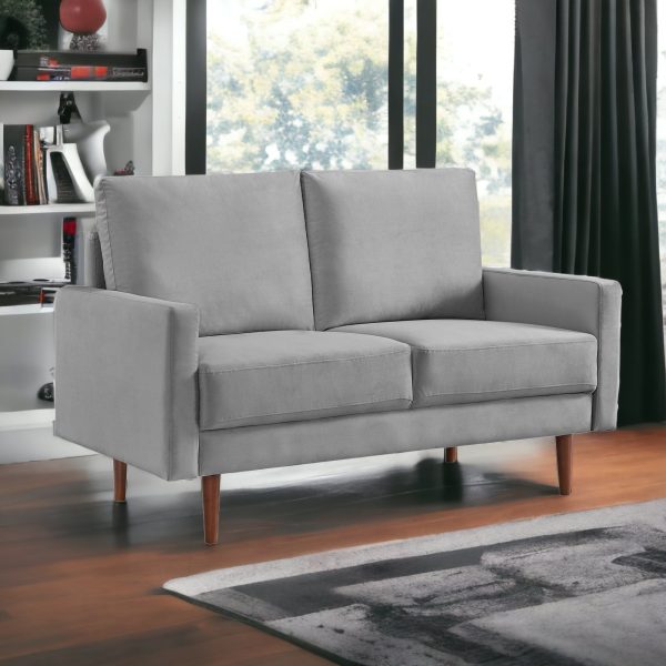 57" Gray And Dark Brown Velvet Loveseat - Image 2