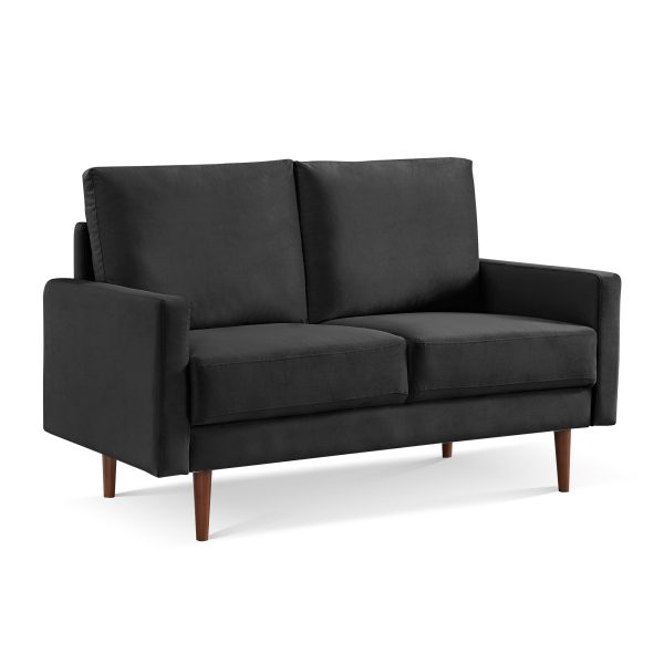 57" Black And Dark Brown Velvet Loveseat - Image 3