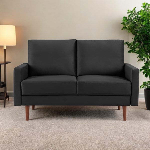 57" Black And Dark Brown Velvet Loveseat - Image 2