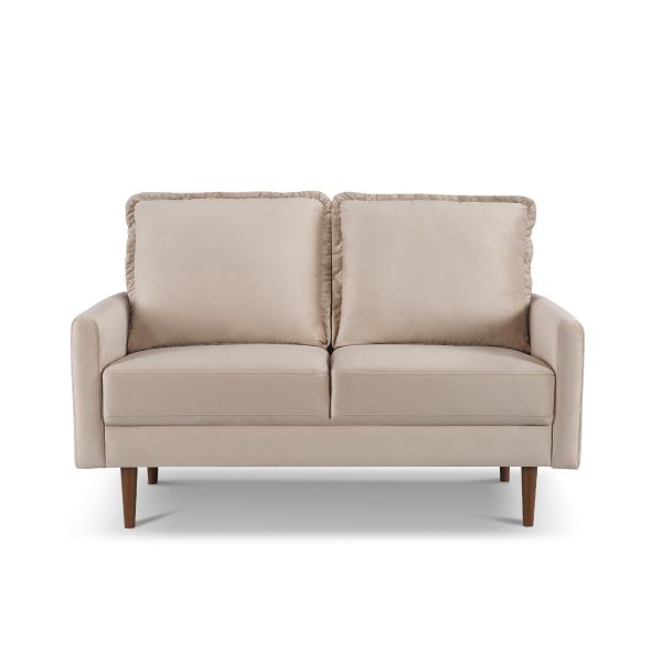 57" Beige And Dark Brown Velvet Loveseat - Image 3