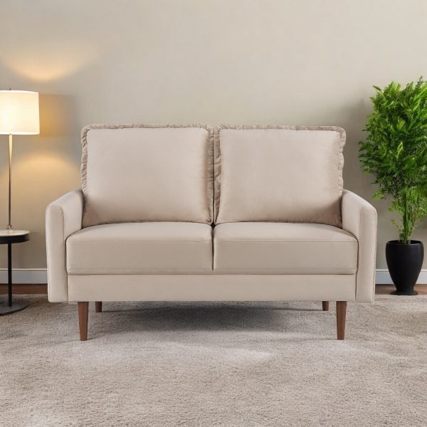 57" Beige And Dark Brown Velvet Loveseat - Image 2