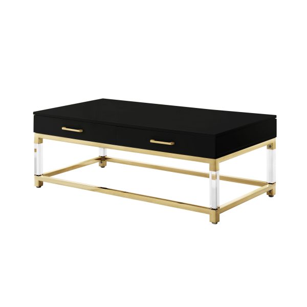 47" Black Gold And Clear Wood Acrylic And Steel Coffee Table - Image 3