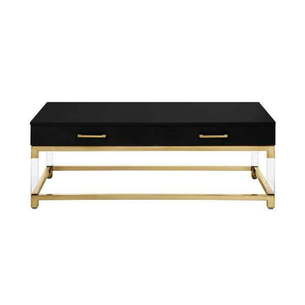 47" Black Gold And Clear Wood Acrylic And Steel Coffee Table - Image 2