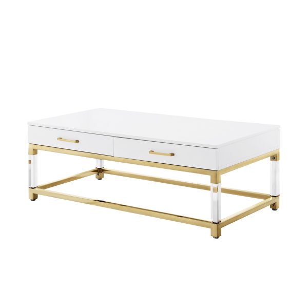 47" White Gold And Clear Wood Acrylic And Steel Coffee Table - Image 3