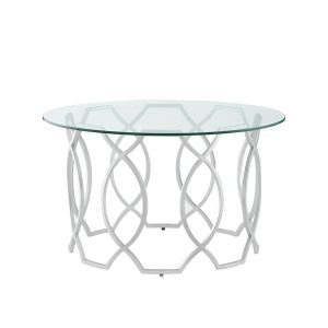 32" Clear And Silver Glass And Iron Round Coffee Table