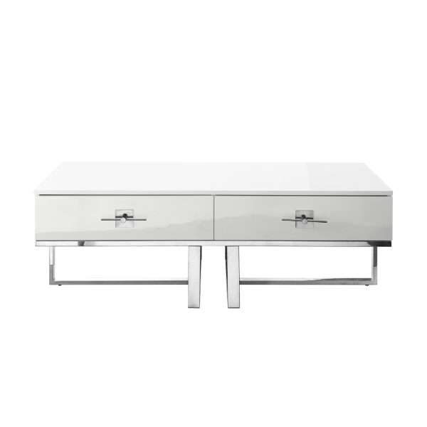 47" White And Silver Metallic Wood And Stainless Steel Coffee Table - Image 2