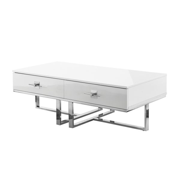 47" White And Silver Metallic Wood And Stainless Steel Coffee Table - Image 3