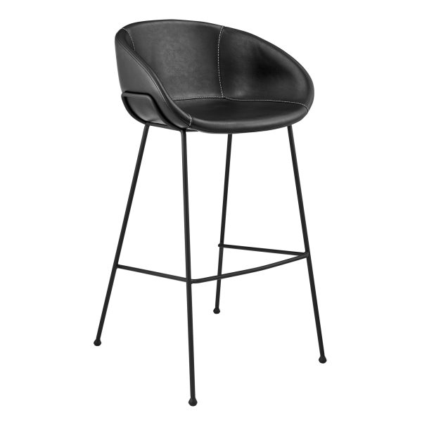 Set of Two 30" Black Faux Leather and Steel Low Back Bar Height Bar Chairs - Image 3