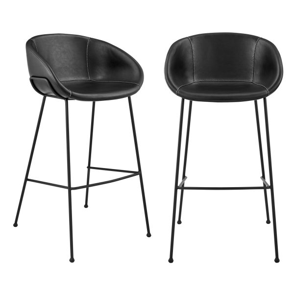 Set of Two 30" Black Faux Leather and Steel Low Back Bar Height Bar Chairs - Image 2