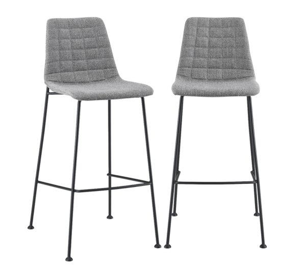 Set of Two 30" Light Gray and Black Fabric and Steel Low Back Bar Height Bar Chairs - Image 2