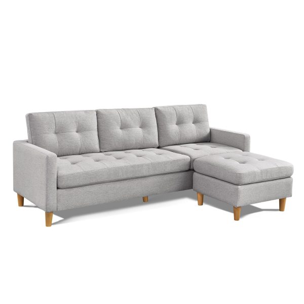 87" Light Gray Polyester Blend Sofa With Ottoman With Natural Legs - Image 3