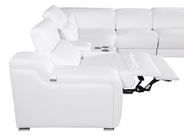White Italian leather 4 power reclining seats L shaped Seven Piece Corner Sectional With Console - Image 3