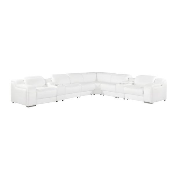 White Italian Leather 3 Power Reclining L Shaped Eight Piece Corner Sectional With Console - Image 3