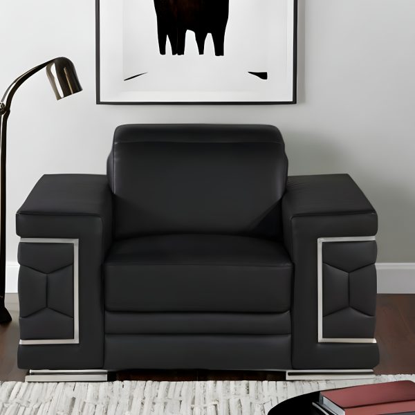 47" Black And Silver Genuine Leather Club Chair - Image 2