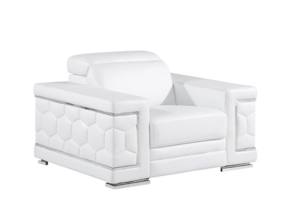 47" White And Silver Genuine Leather Club Chair - Image 2