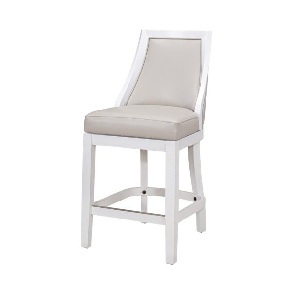 26" Gray And White Faux Leather And Solid Wood Counter Height Swivel Bar Chair - Image 3