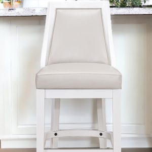 26" Gray And White Faux Leather And Solid Wood Counter Height Swivel Bar Chair