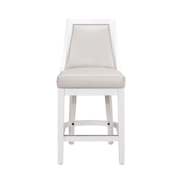 26" Gray And White Faux Leather And Solid Wood Counter Height Swivel Bar Chair - Image 2