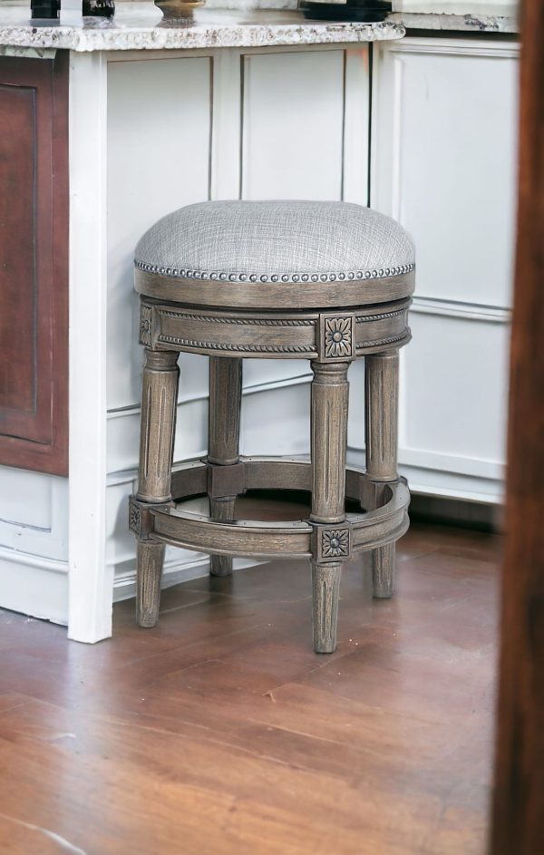 26" Gray Solid Wood Swivel Backless Counter Height Bar Chair - Image 3
