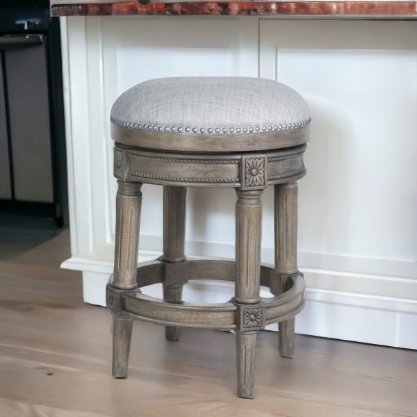 26" Gray Solid Wood Swivel Backless Counter Height Bar Chair - Image 2