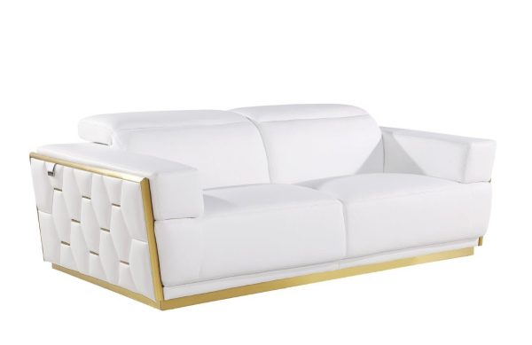 89" White And Silver Leather Sofa - Image 2