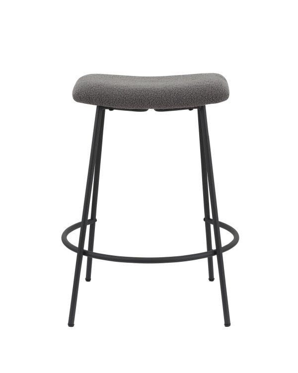 Set of Two 26" Gray And Black Faux Sherpa And Metal Backless Counter Height Bar Chairs - Image 3