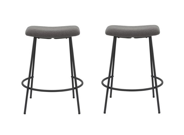 Set of Two 26" Gray and Black Fabric and Metal Backless Counter Height Bar Chairs - Image 2