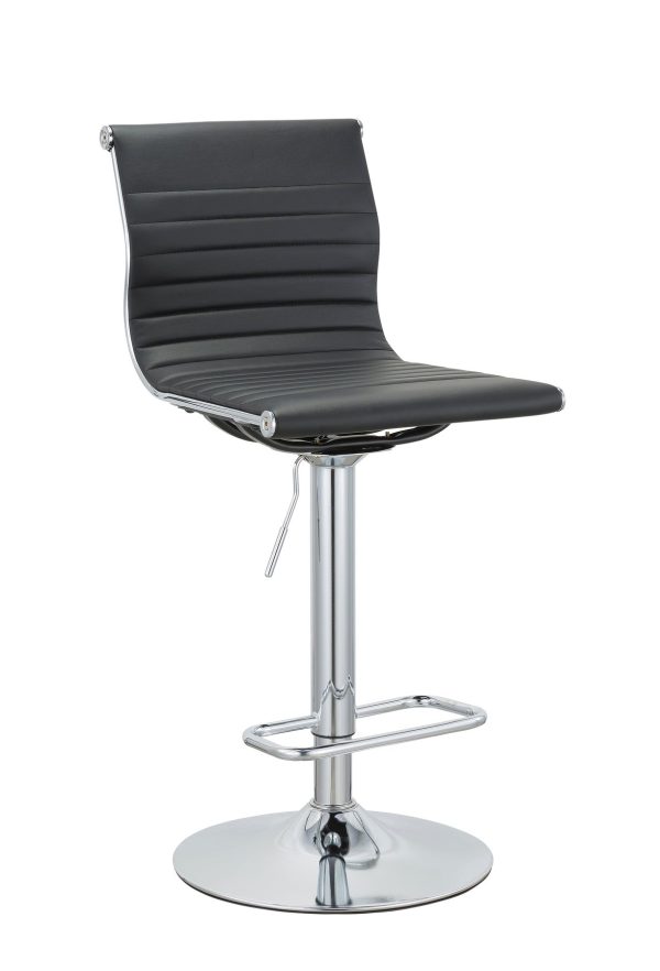 Set of Two Black and Silver Faux Leather and Metal Low Back Adjustable Height Bar Chairs - Image 3