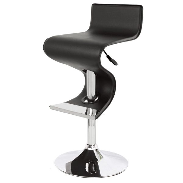 Black and Silver Faux Leather and Metal Low Back Adjustable Height Bar Chair - Image 3