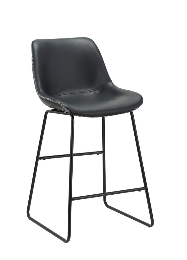 Set of Two Black Faux Leather and Metal Low Back Counter Height Bar Chairs - Image 3