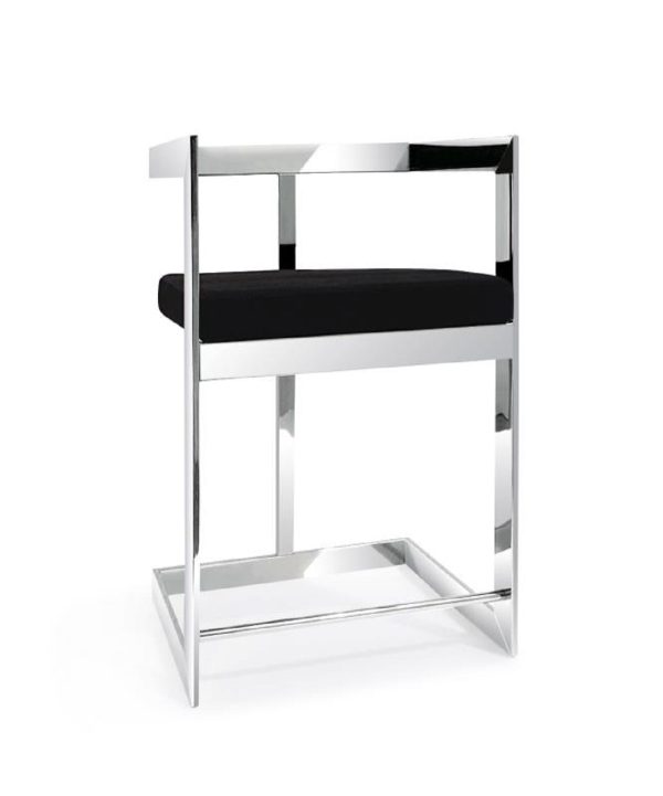 26" Black and Silver Velvet and Stainless Steel Low Back Counter Height Bar Chair - Image 2