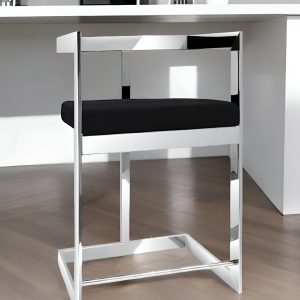 26" Black and Silver Velvet and Stainless Steel Low Back Counter Height Bar Chair